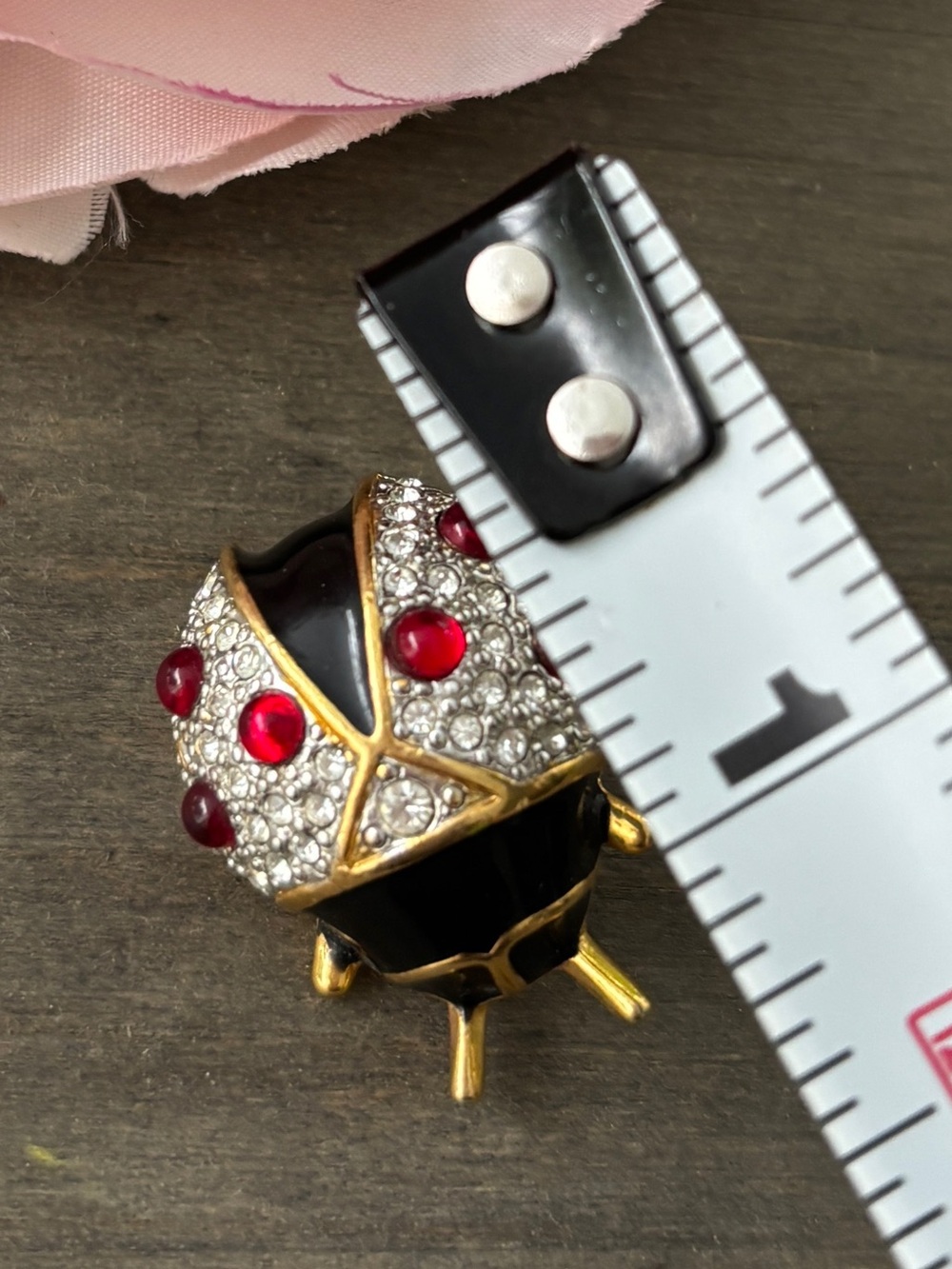 Vintage Joan Rivers Gold Tone Enamel Rhinestone Ladybug Brooch - Picture 7 of 9
